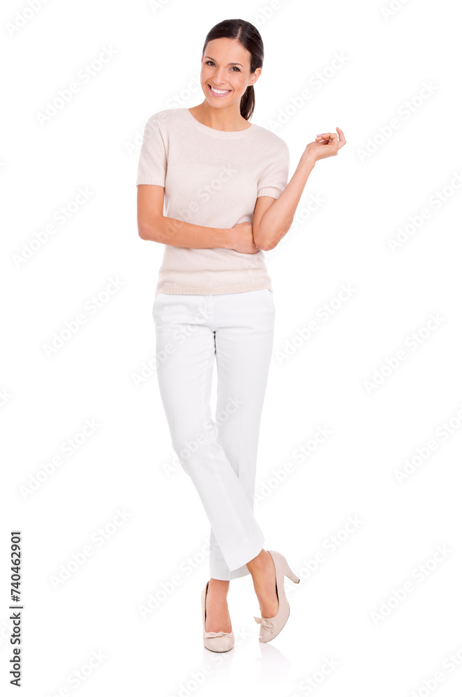 Fashion, happy and portrait of business woman on white background for career, job and work. Company, professional style and isolated person with confidence, pride and positive attitude in studio Fashion, happy and portrait of business woman on white background for career, job and work. Company, professional style and isolated person with confidence, pride and positive attitude in studio