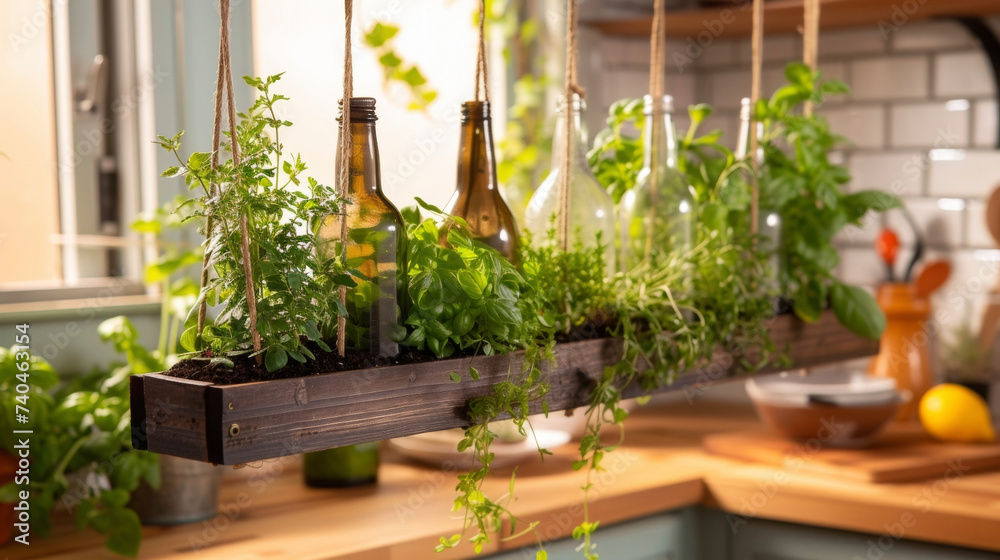 A DIY project for a hanging herb garden using recycled wine bottles providing fresh herbs for the kitchen while also repurposing everyday items. A DIY project for a hanging herb garden using recycled wine bottles providing fresh herbs for the kitchen while also repurposing everyday items.