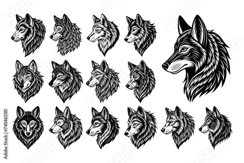 Flat wolf head from side silhouette design bundle