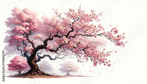 Sakura(Cherry blossom) blooming in spring season isolated on white background.
