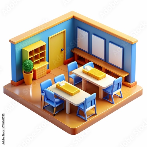 3d cartoon illustration of an classroom interior in an isometric view on white background © Sanjay