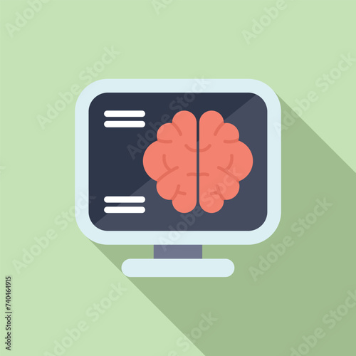 Brain image monitor icon flat vector. Scan mri lab. Body general clinic