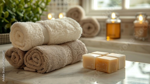 Spa Day Set with Rolled Towels and Handmade Soaps