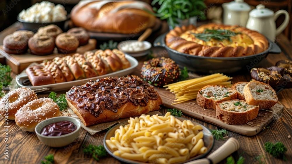 Abundant Assortment of Baked Goods and Pasta