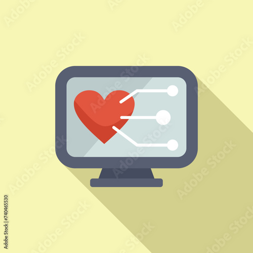 Heart clinic examination icon flat vector. Scan monitor resonance. General evaluation