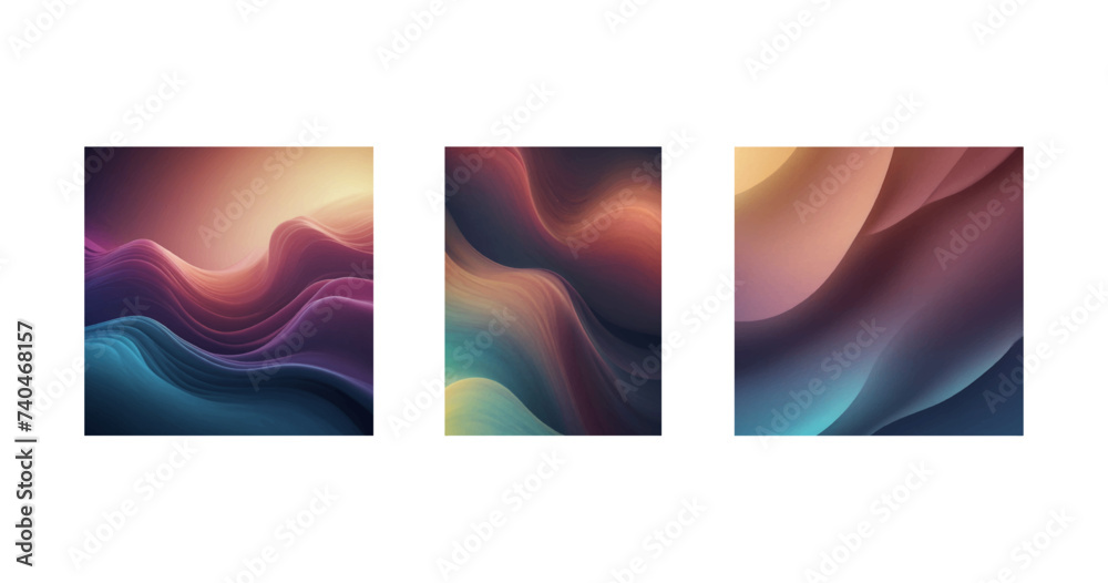 Naklejka premium Vibrant Abstract Waves on a Triptych Canvas Display in Gradient Hues