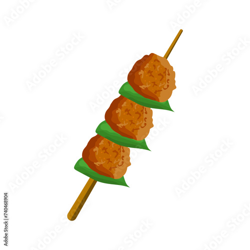 Meat balls on a stick flat vector design. Food for grilling and frying. Barbecue element