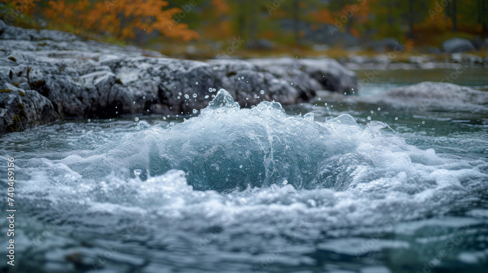 Detail of the churning water at the base of the waterfall capturing the raw energy and power of the flowing current. Detail of the churning water at the base of the waterfall capturing the raw energy and power of the flowing current.