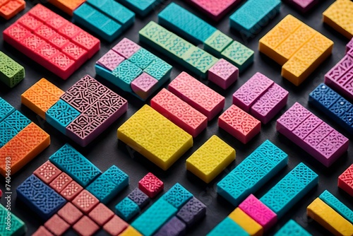 A high-definition photograph of a vibrant minimalistic eraser with geometric patterns
