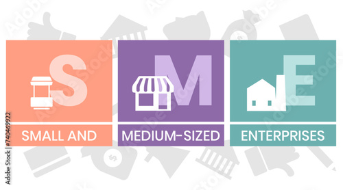 SMB - Small and Medium-Sized Enterprises. acronym, business concept background. Vector illustration for website banner, marketing materials, business presentation, online