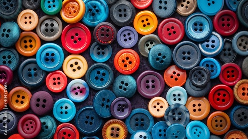 Top view of colorful sewing buttons in a surface with various sizes and color for background image  Generative AI.