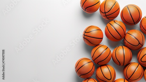 Top view of mini basket balls in a white surface a sports type backdrop with space, Generative AI. © Electro Unicorn