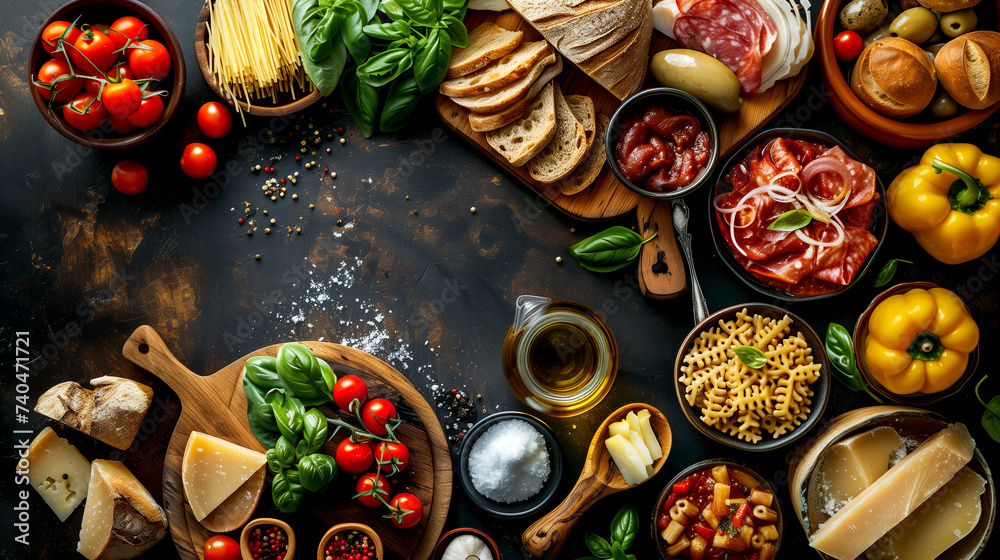 Italian cuisine - A table with many different dishes on it.