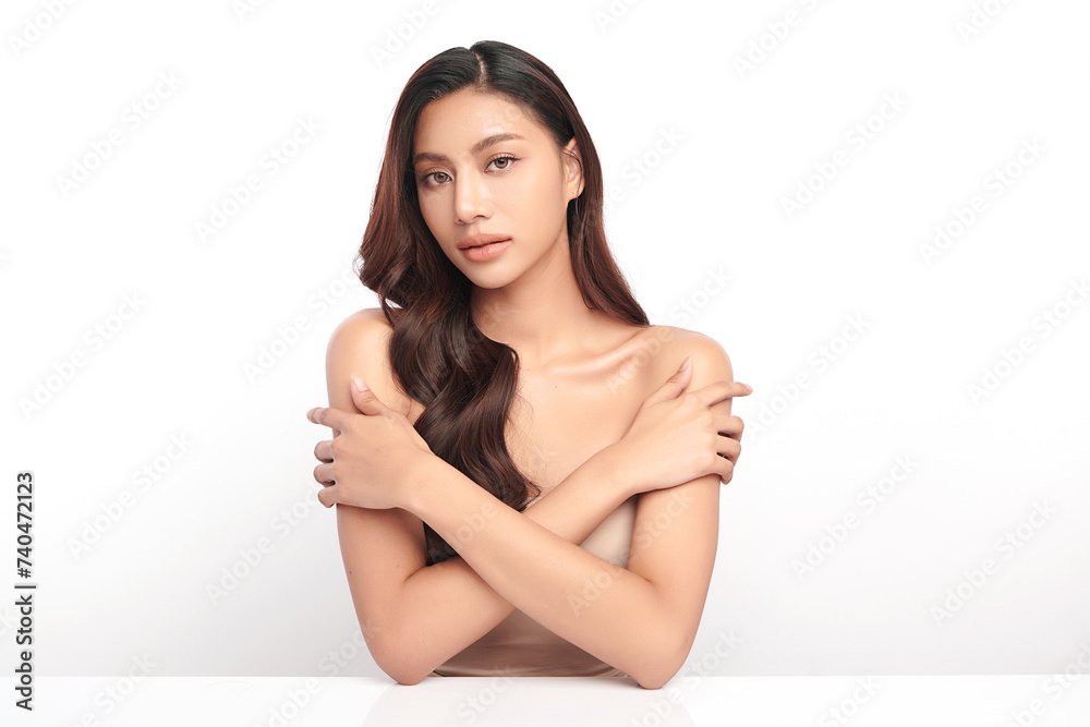 Beautiful young asian woman with clean fresh skin on white background, Face care, Facial treatment, Cosmetology, beauty and spa, Asian women portrait. Beautiful young asian woman with clean fresh skin on white background, Face care, Facial treatment, Cosmetology, beauty and spa, Asian women portrait.
