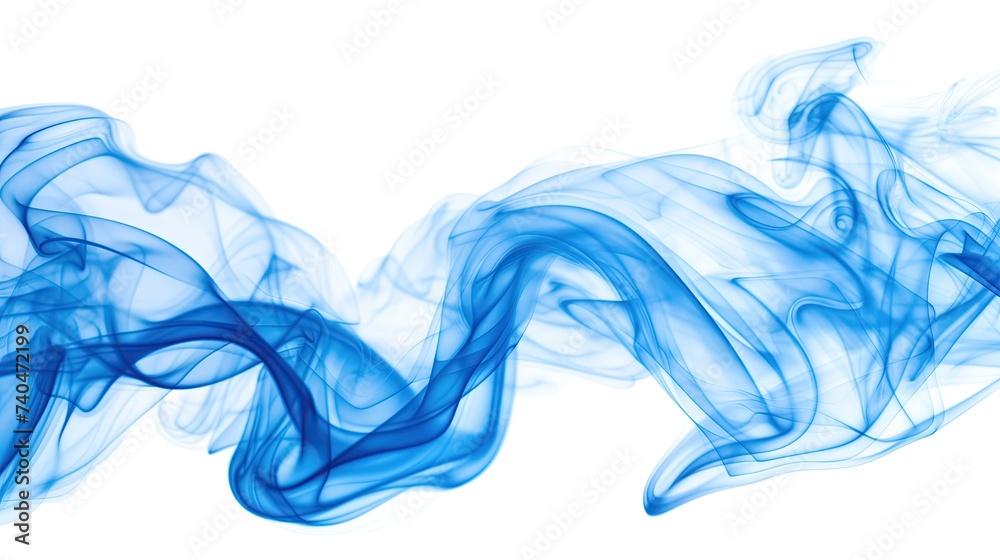 Elegant Blue Smoke Waves Floating Against a Clean White Background