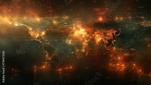 The Global Exchange A visual representation of the world map with lines connecting different countries and regions symbolizing the interconnectedness of global stock exchanges. © Justlight