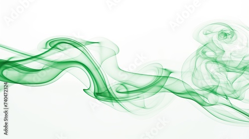 Elegant Green Smoke Swirls Floating Gently in a White Void