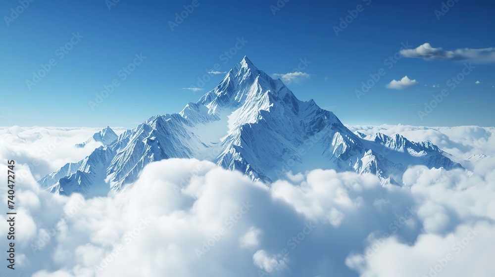 Huge Snowy Mountain Peak Above the Clouds with Blue Sky. Landscape, Snow, Target, Goal, Ice
Huge Snowy Mountain Peak Above the Clouds with Blue Sky. Landscape, Snow, Target, Goal, Ice