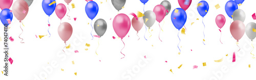 Birthday and celebration banner with colorful balloon, 3d illustration