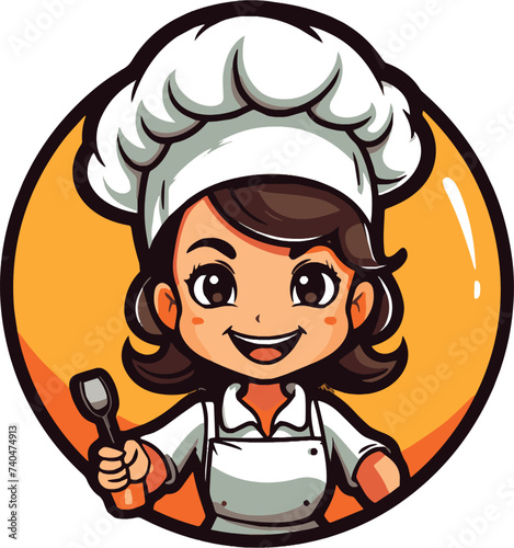 vector of girl chef cartoon character illustration with white background