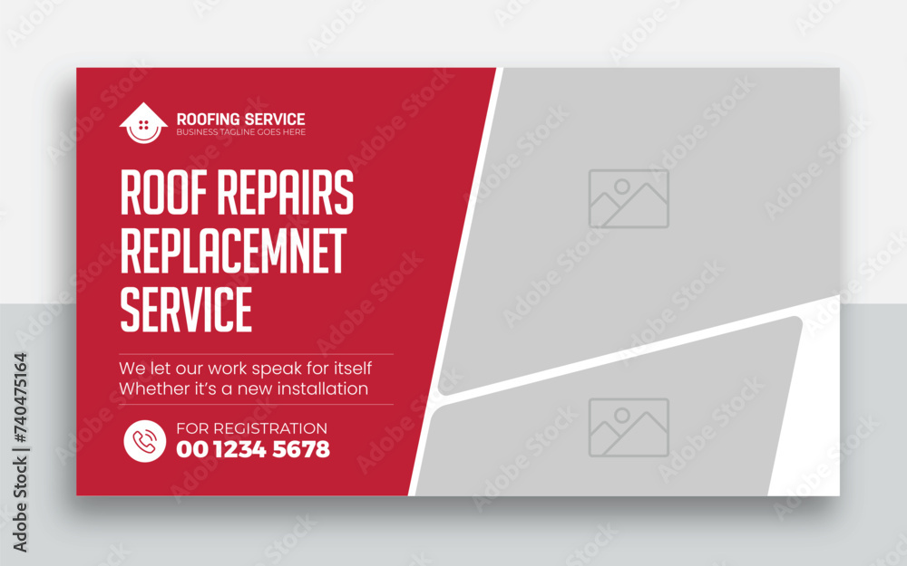 Roofing Service youtube thumbnail and web banner template design