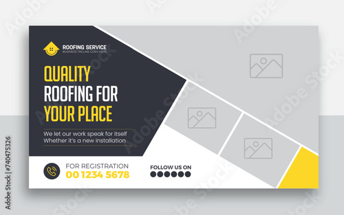 Roofing Service youtube thumbnail and web banner template design