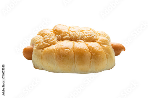 Close up of Sausage Bun isolated transparent png background