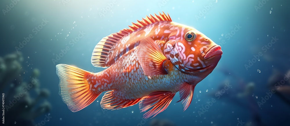 vector illustration of a mixed flowerhorn fish that has undergone genetic mixing so that it has a sleeker and more exotic appearance