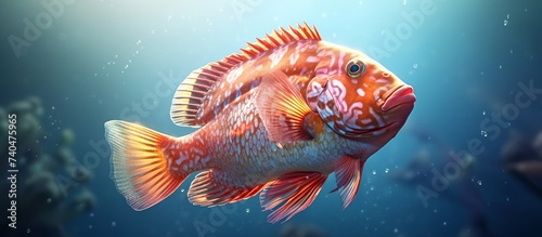 vector illustration of a mixed flowerhorn fish that has undergone genetic mixing so that it has a sleeker and more exotic appearance photo