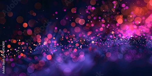 Abstract background with bright highlights of light. Dark purple background with pink and yellow round light spots, bokeh of different colors, radiance