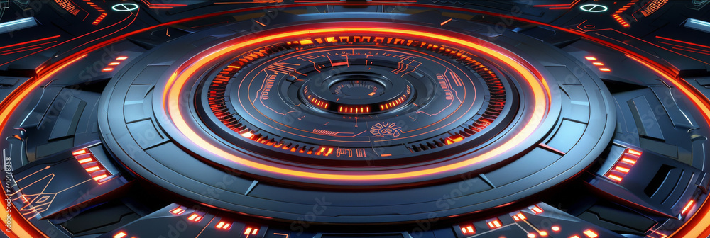 technology interface, mechanical feel, a circular platform, generative AI