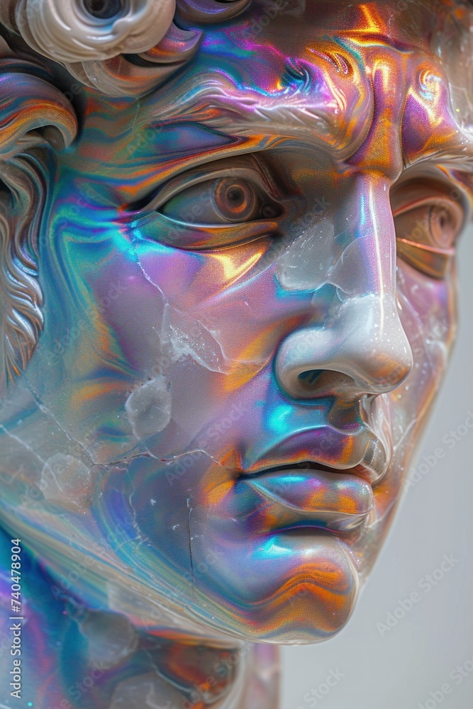 Abstract man statue made with holographic gel on background