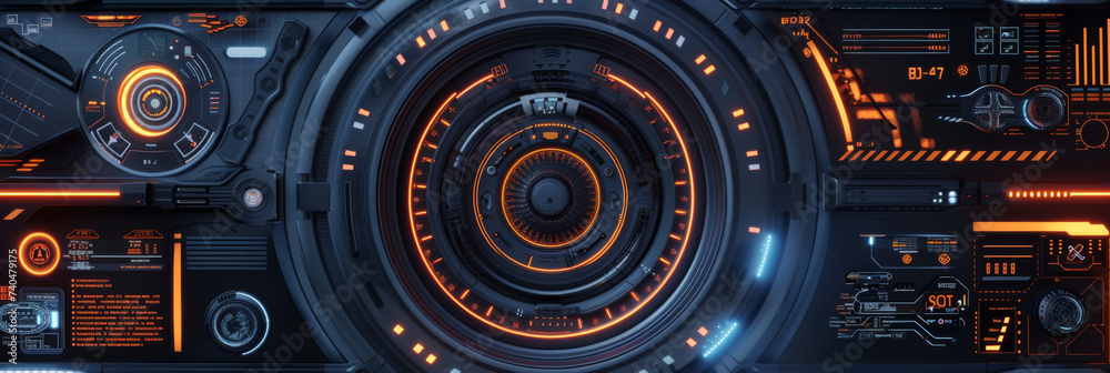 Obraz premium technology interface, mechanical feel, a circular platform, generative AI