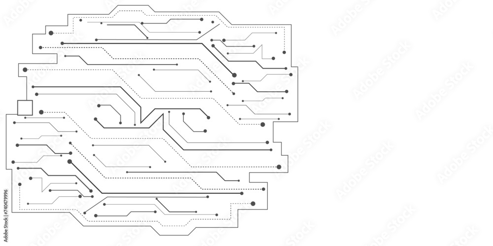 Vector abstract technology on white background., Gray circuit diagram on white background. Circuit board with various technology elements