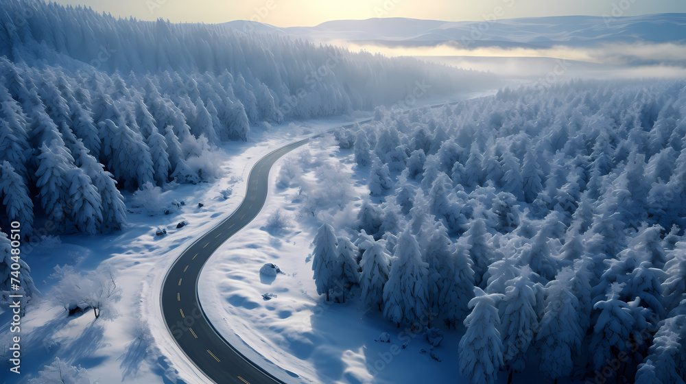 Road illustration, long road passing, nature banner background