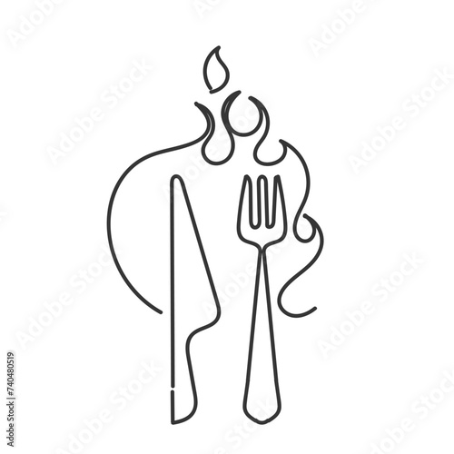 hand drawn doodle cutlery and fire illustration