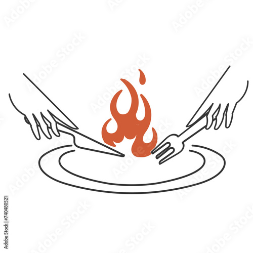 hand drawn doodle cutlery and fire illustration