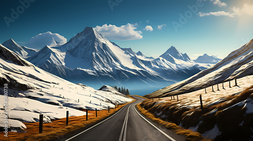 Road illustration, long road passing, nature banner background