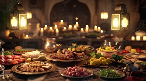 Ramadan Iftars: Marks the End of Fasting. Table Spread with Delicious Food