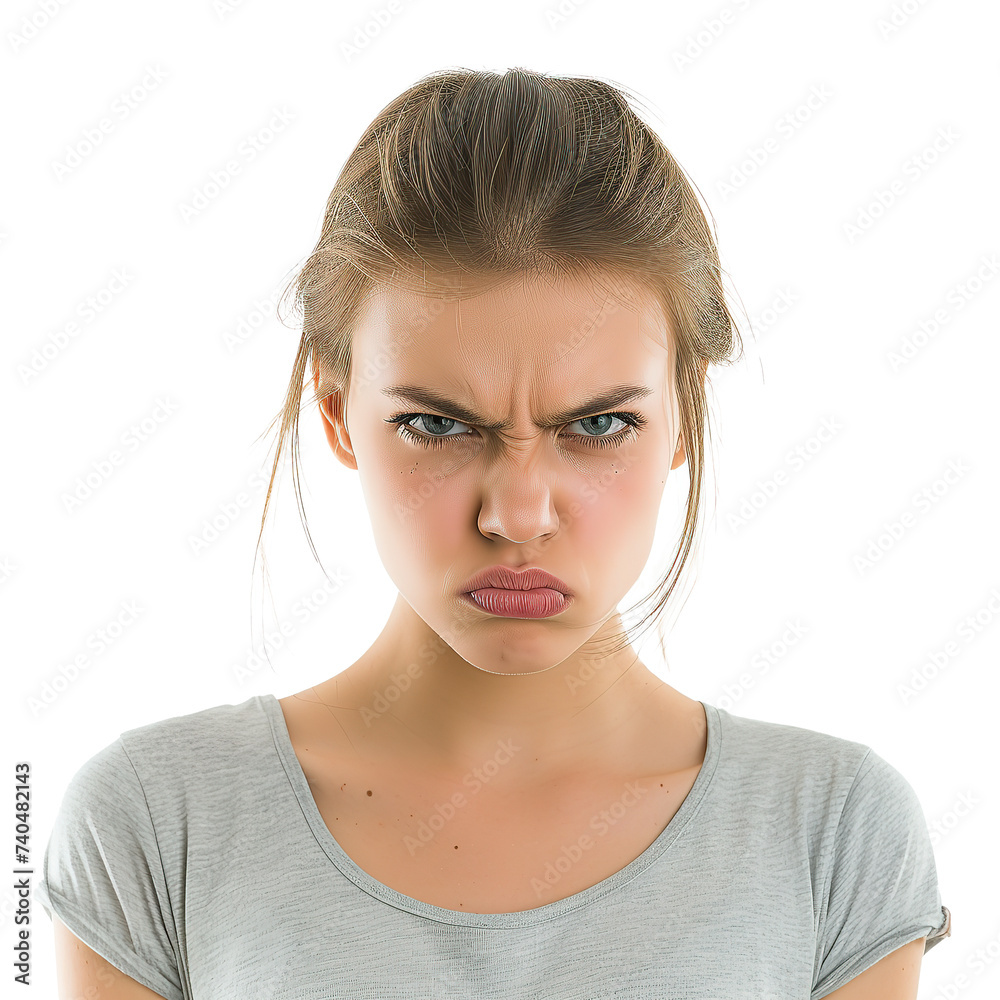 Women annoyed expressions face isolated on transparent background