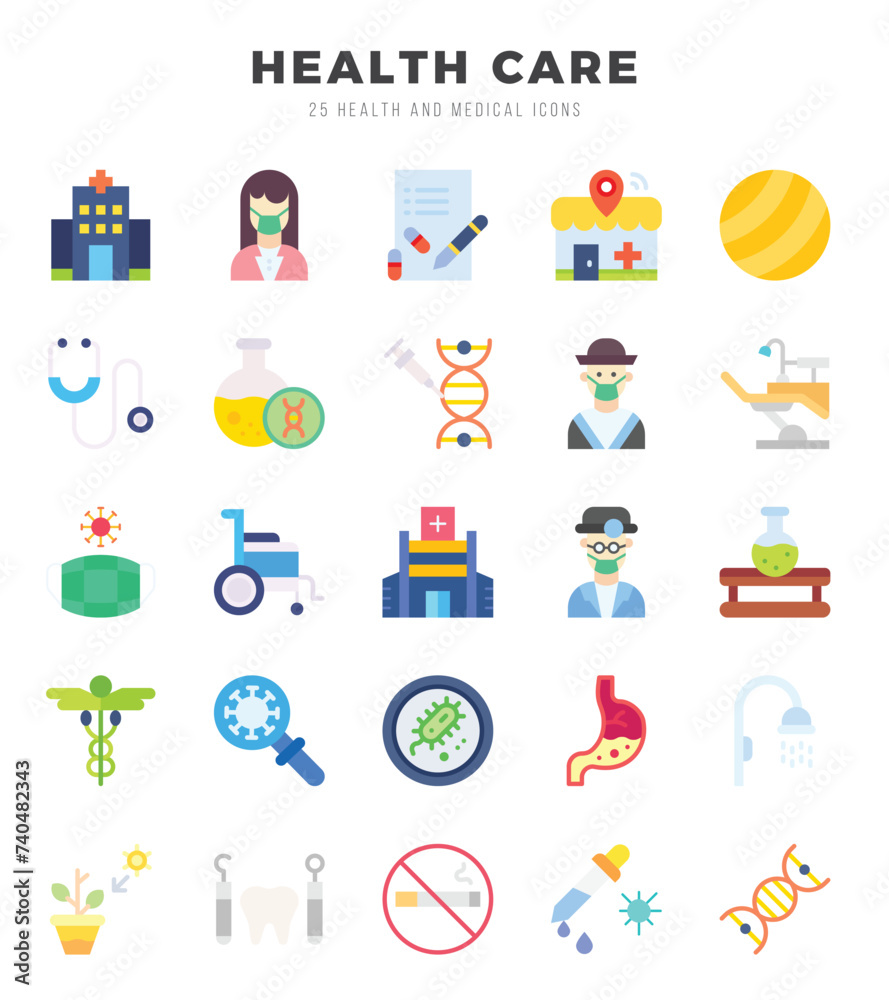 Fototapeta premium HEALTH CARE Icons bundle. Flat style Icons. Vector illustration.