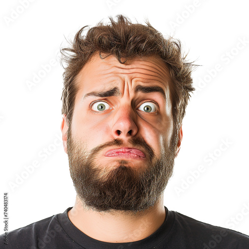 Men bad facial expressions face isolated on transparent background photo