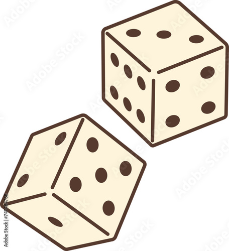 Cartoon retro groovy hippie dices. Isolated vector vintage old style craps. Cubic objects for generating random numbers in board, role-playing and gambling games, marked with dots or pips on each side