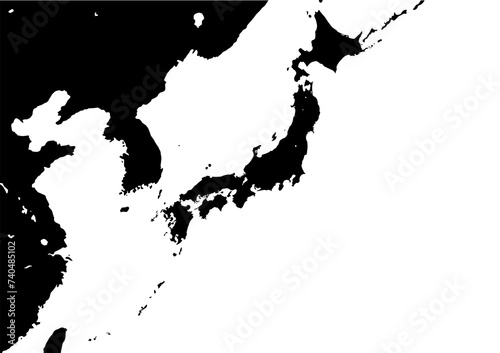 大陸と日本地図_黒ベタ