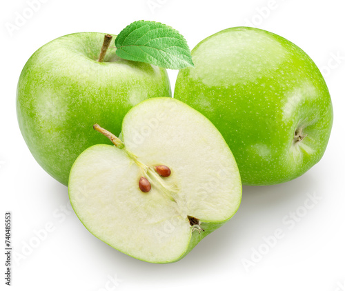 Green apple and green apples slices isolated on white background. File contains clipping path.