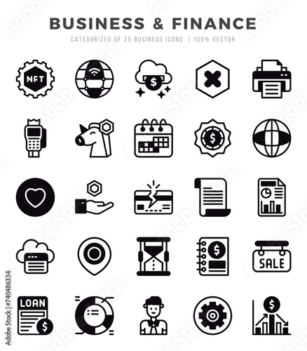 Business & Finance Lineal Filled icons collection. 25 icon set in a Lineal Filled design.