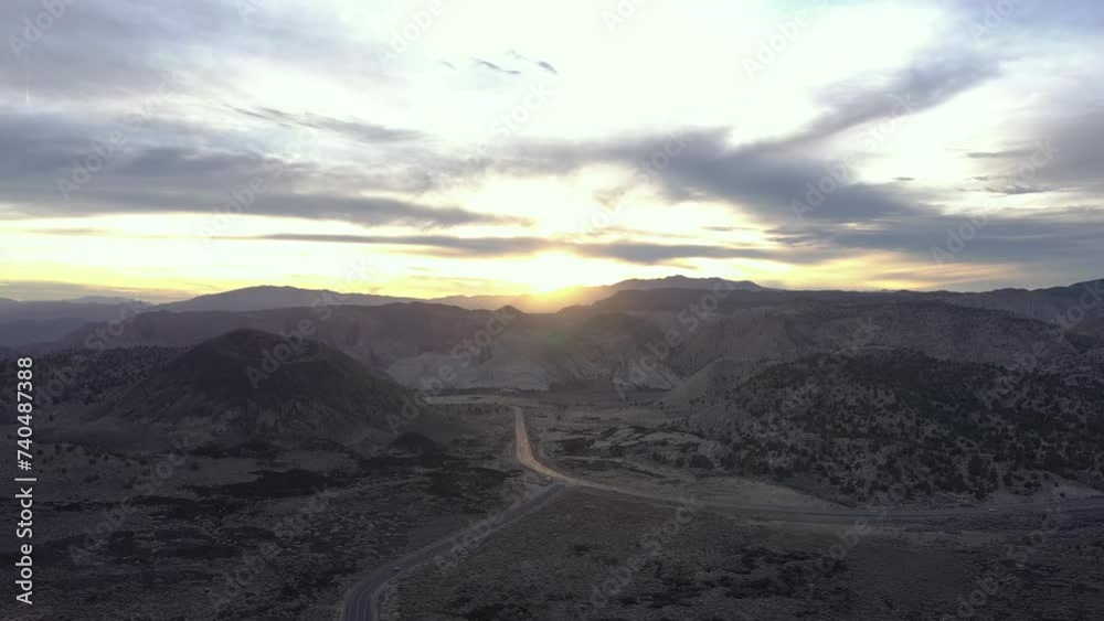 Santa Clara Volcano in Utah, drone sideways flight at sunset. Santa Clara Volcano in Utah, drone sideways flight at sunset.