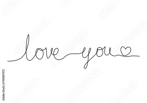 Phrase LOVE YOU, one line drawing vector illustration.