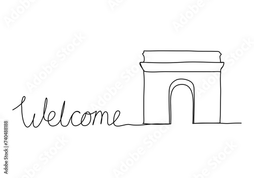 Triumphal Arch in Paris, one line drawing vector illustration.