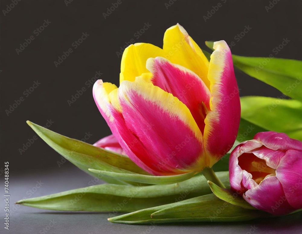 Naklejka premium pink tulip on black background